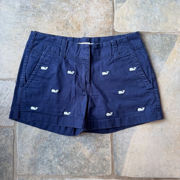Vineyard Vines Whale Embroidered Navy Shorts Size 00 Women's Preppy Chino - Picture 1 of 5